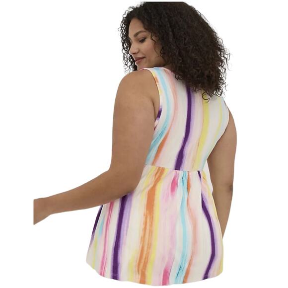 Torrid NWOT Babydoll Super Soft Scoop Neck Button-Front Tank Size 0X L/12 Stripe - Picture 3 of 6